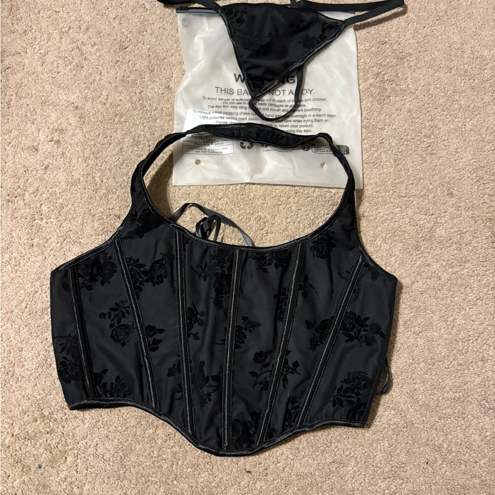 Black Floral Corset Top and Matching Bottom